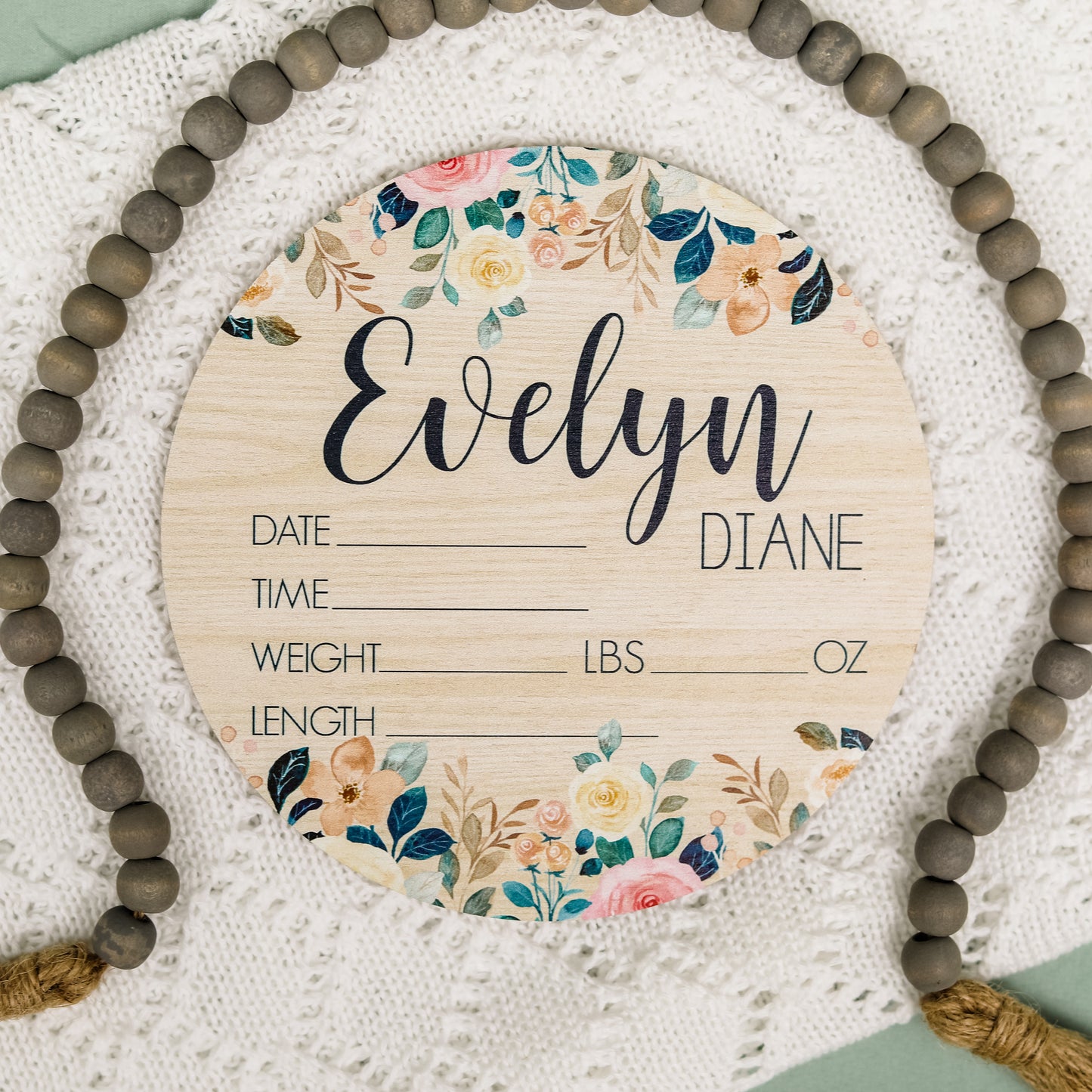 Evelyn Diane Top & Bottom Floral Birth Stat
