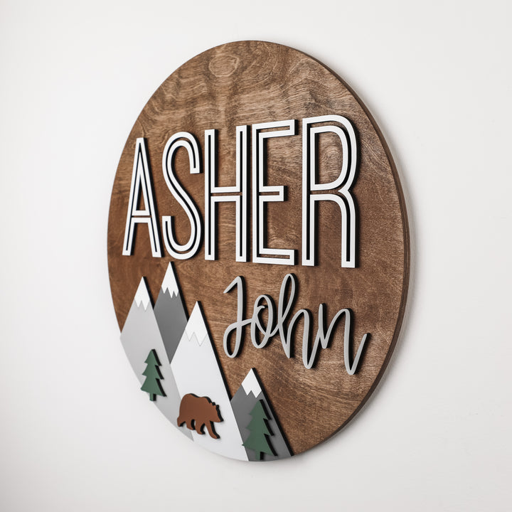 Asher John Bear Mountain Round Name Sign