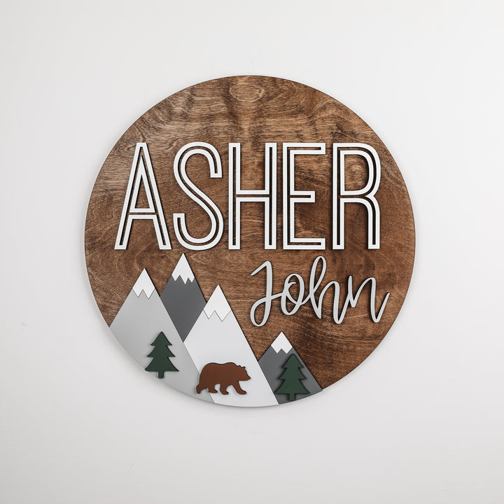 Asher John Bear Mountain Round Name Sign