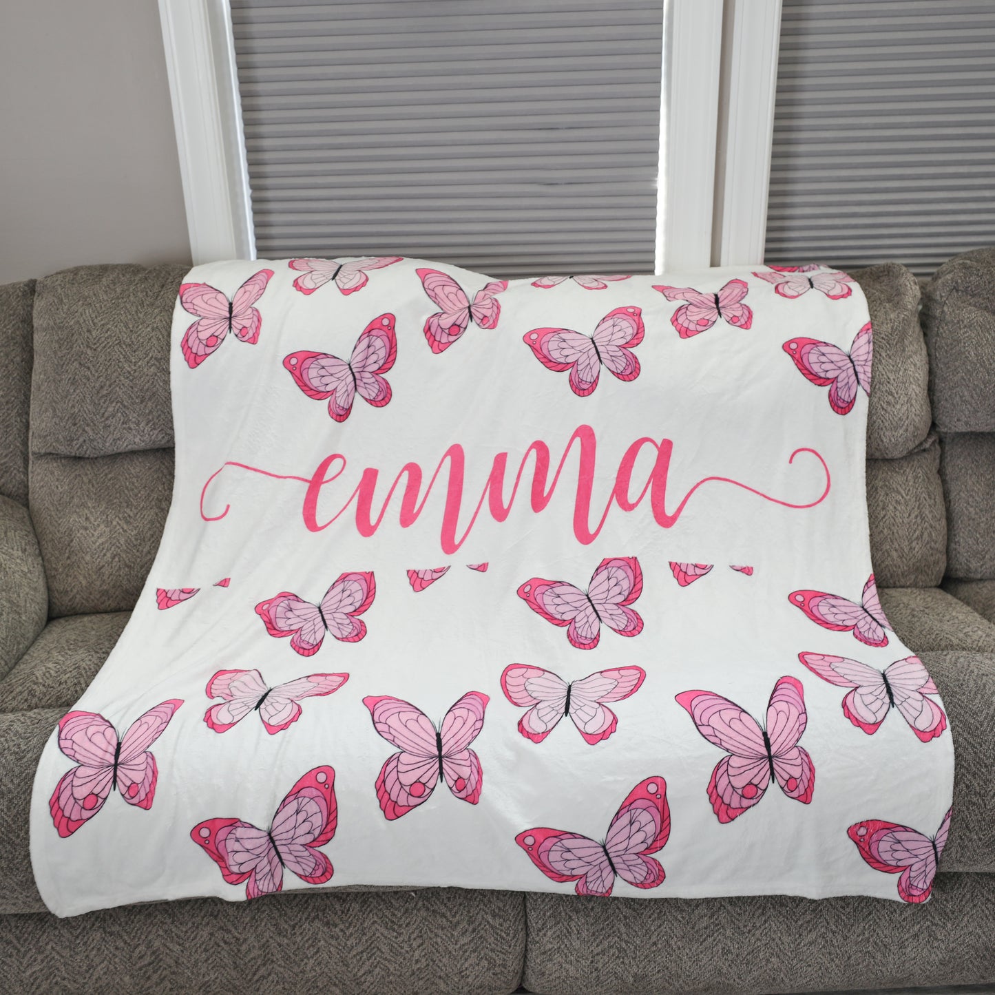 Personalized Butterfly Print Baby Name Blanket