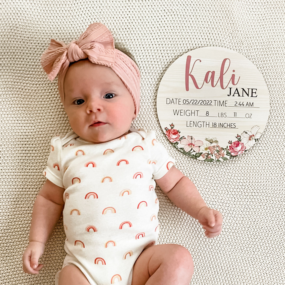 Juliana Victoria Pink Vintage Floral Birth Stat