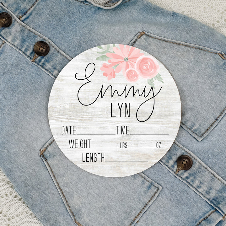 Emmy Lyn Soft Pink Floral Birth Stat