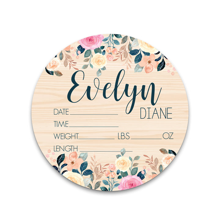 Evelyn Diane Top & Bottom Floral Birth Stat