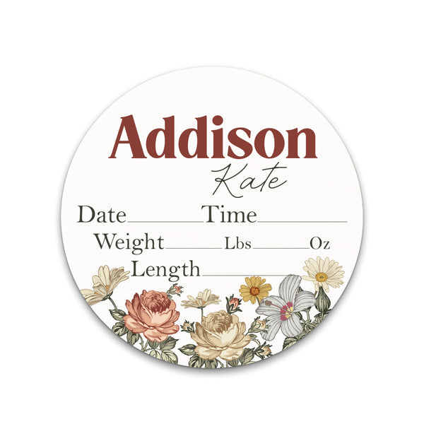 Addison Kate Vintage Floral Birth Stat