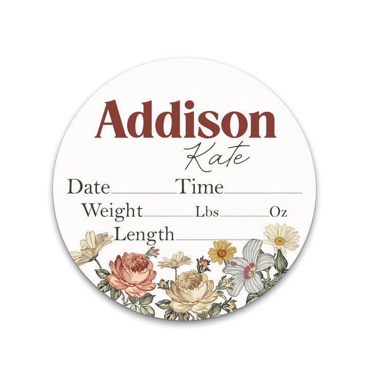 Addison Kate Vintage Floral Birth Stat