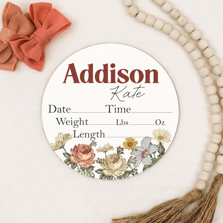 Addison Kate Vintage Floral Birth Stat