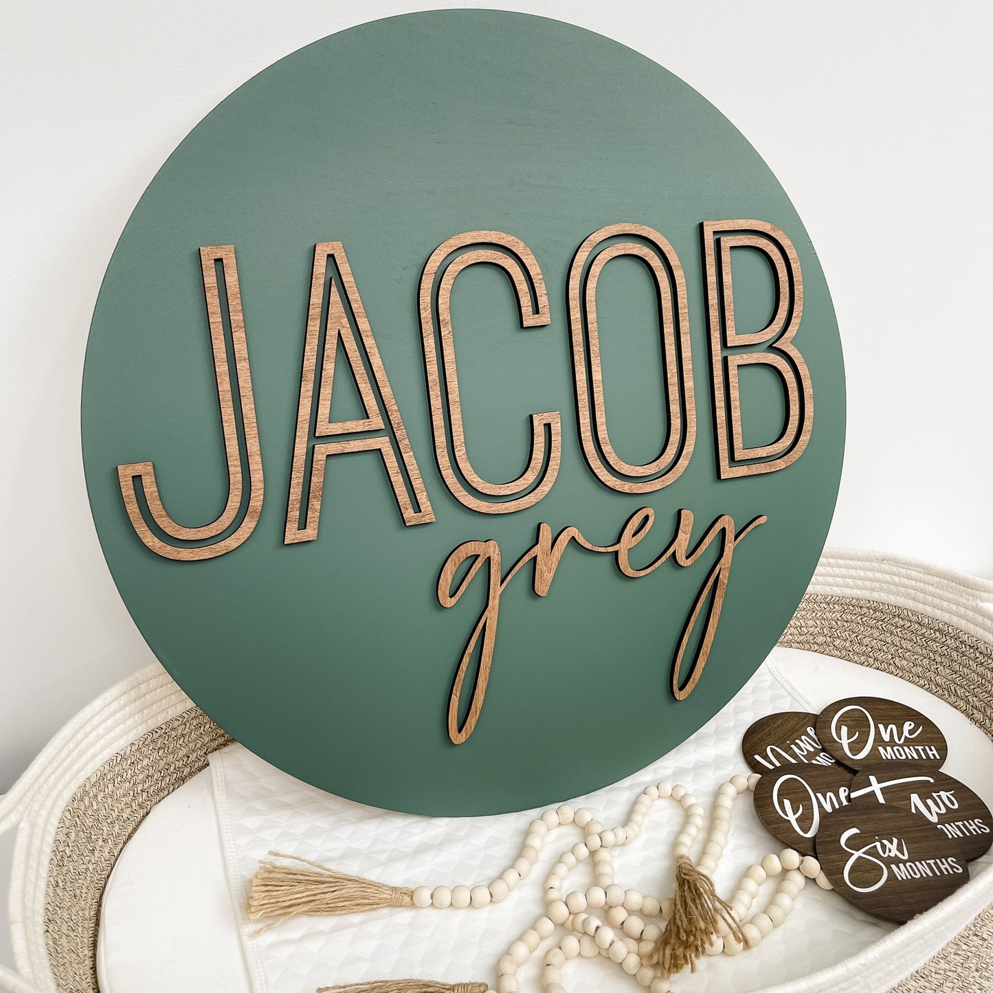 Jacob Grey Round Name Sign
