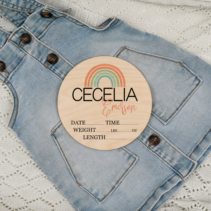 Cecelia Emerson Pink Top Rainbow Birth Stat