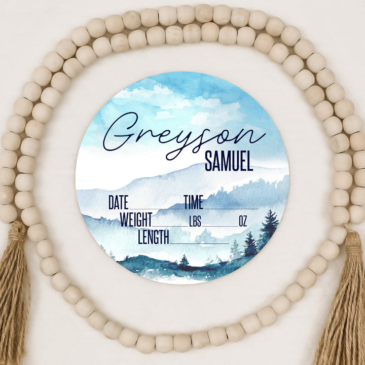 Greyson Samuel Watercolor Mountain Birth Stat