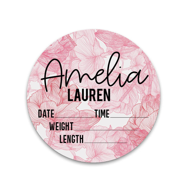 Amelia Lauren Pink Floral Birth Stat
