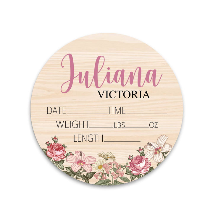Juliana Victoria Pink Vintage Floral Birth Stat