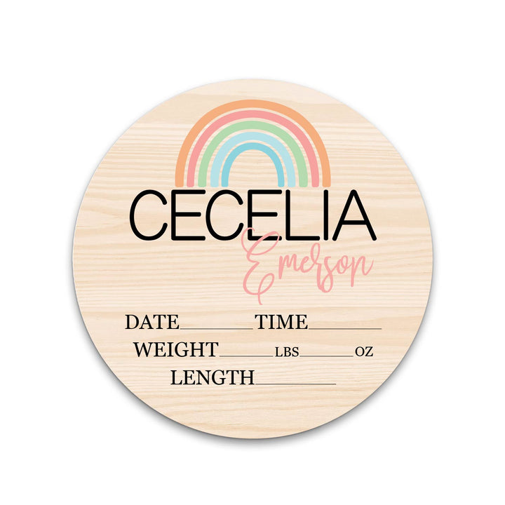 Cecelia Emerson Pink Top Rainbow Birth Stat