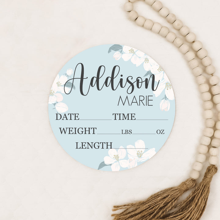 Addison Marie White Floral Birth Stat