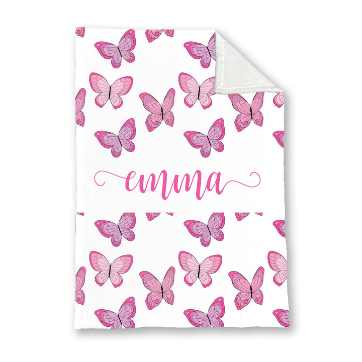Personalized Butterfly Print Baby Name Blanket