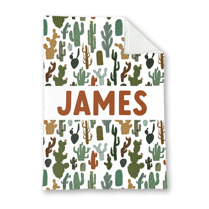 Personalized Cactus Print Baby Name Blanket