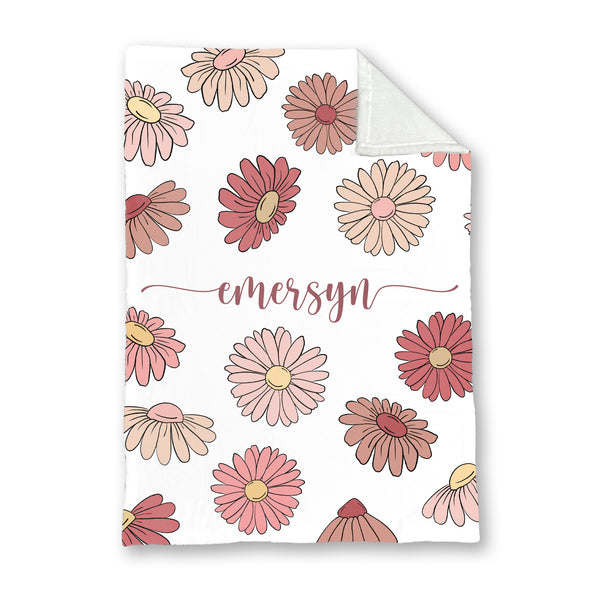 Personalized Daisy Print Baby Name Blanket
