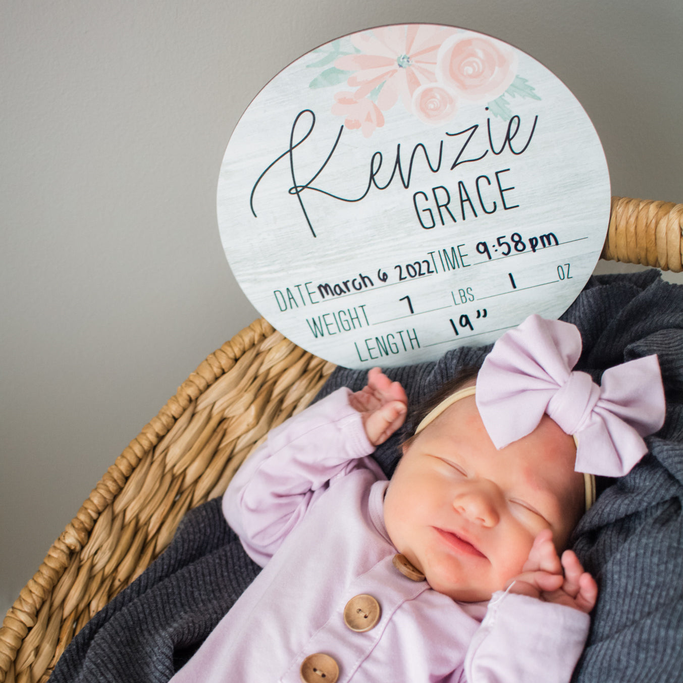 Emmy Lyn Soft Pink Floral Birth Stat