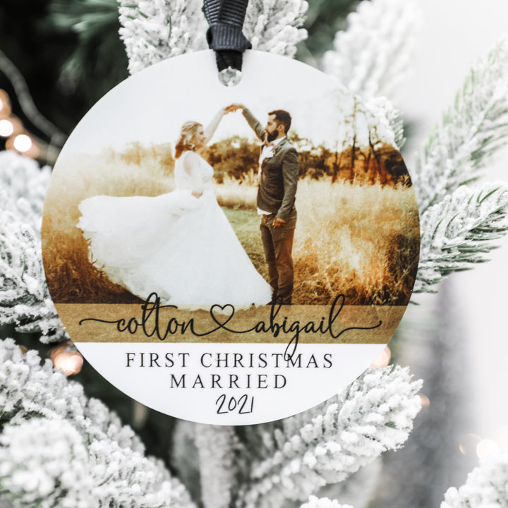 Personalized First Christmas Married Photo Christmas Ornament