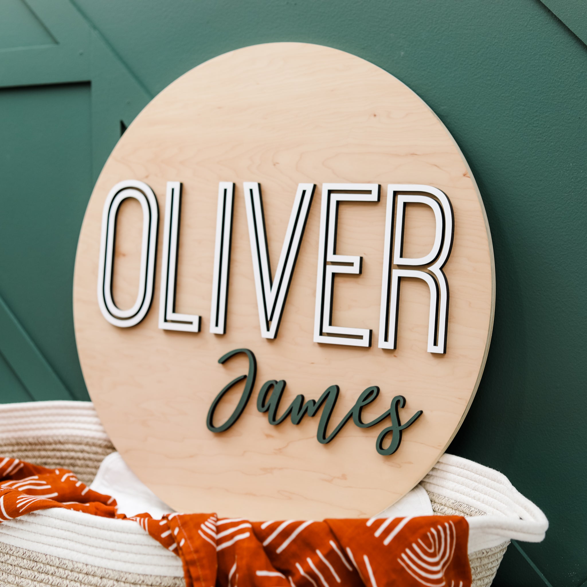 First Name Only Image Oliver James Round Name Sign – Hickory Hollow Designs