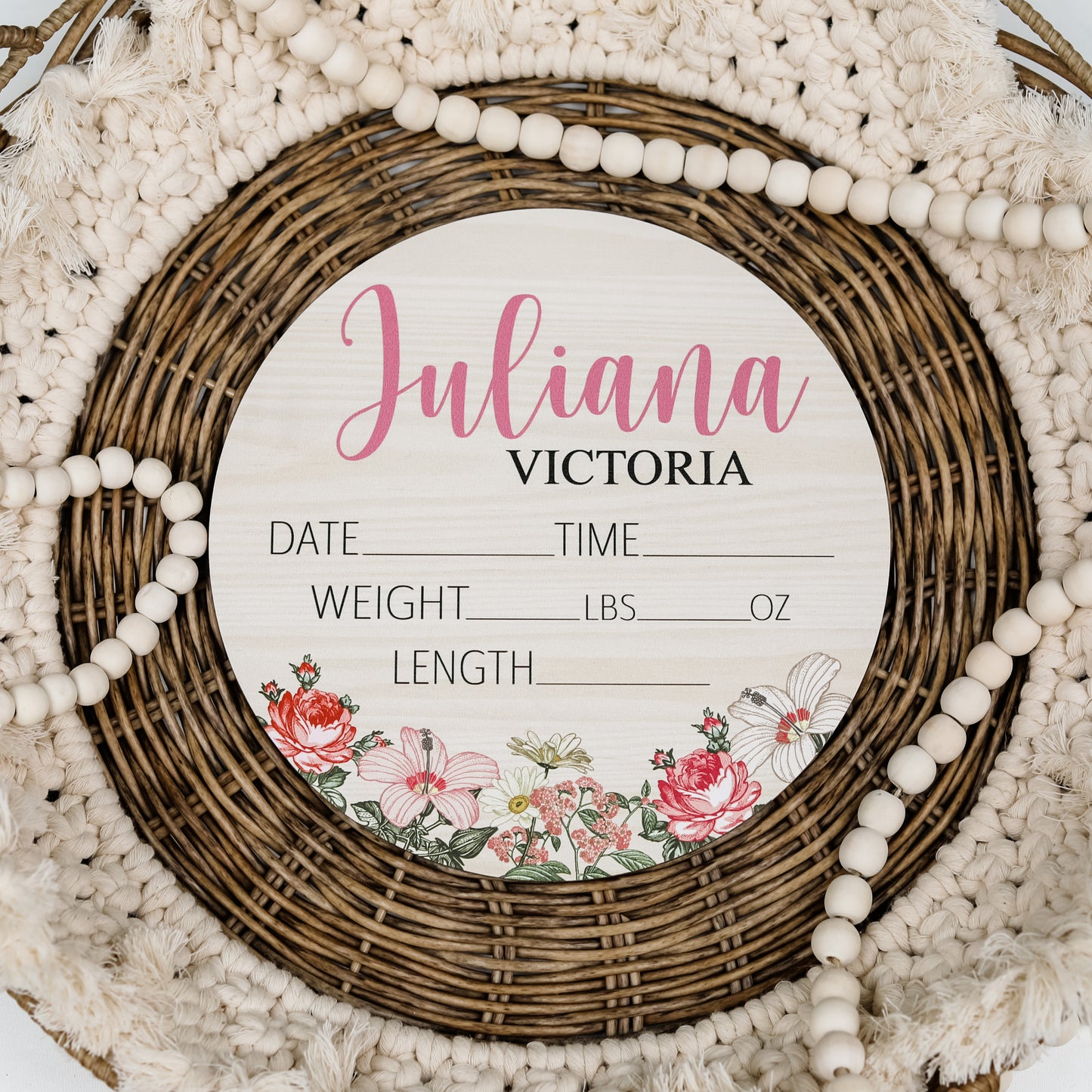 Juliana Victoria Pink Vintage Floral Birth Stat