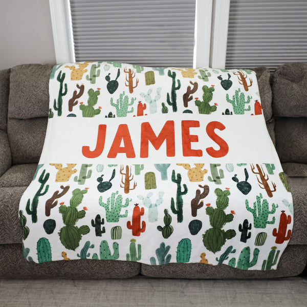 Personalized Cactus Print Baby Name Blanket