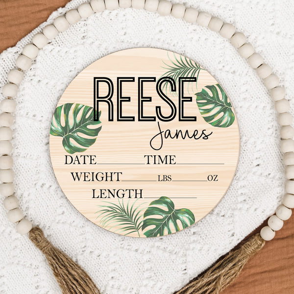 Reese James Tropical Leaves Birth Stat