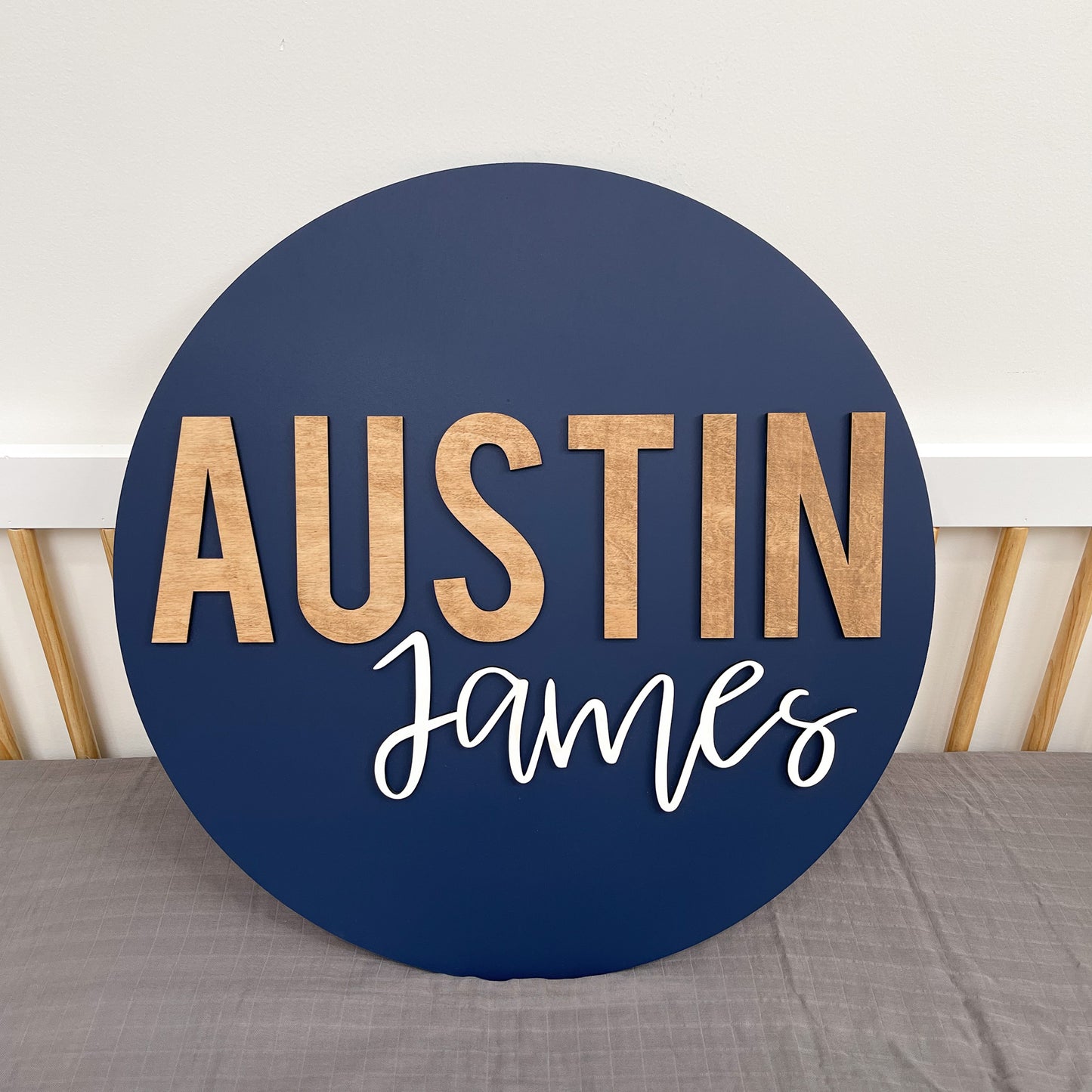Austin James Round Name Sign – Hickory Hollow Designs