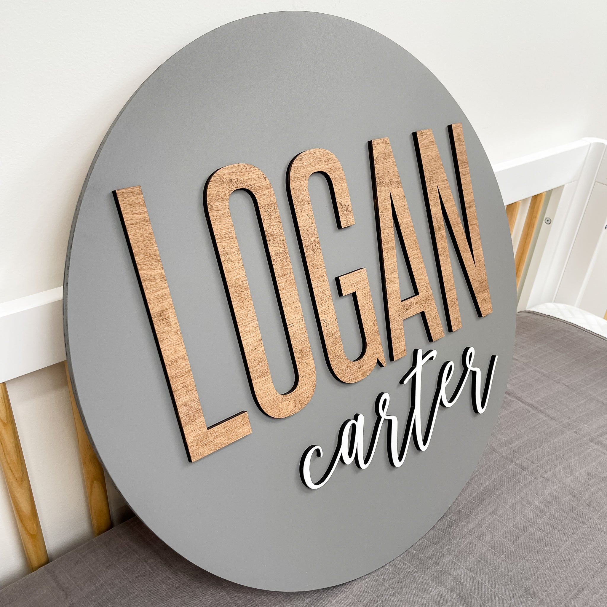 Logan Carter Round Name Sign – Hickory Hollow Designs