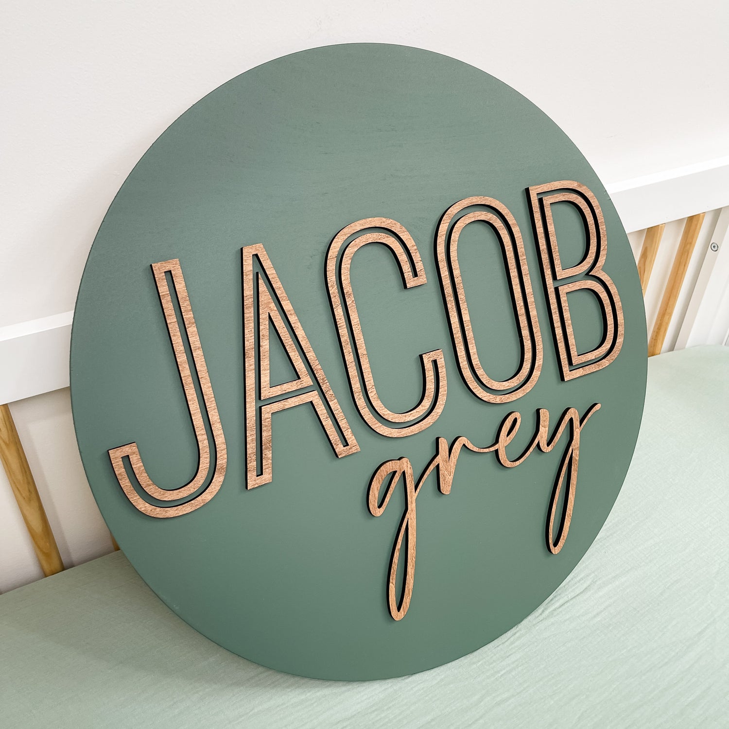 Jacob Grey Round Name Sign – Hickory Hollow Designs