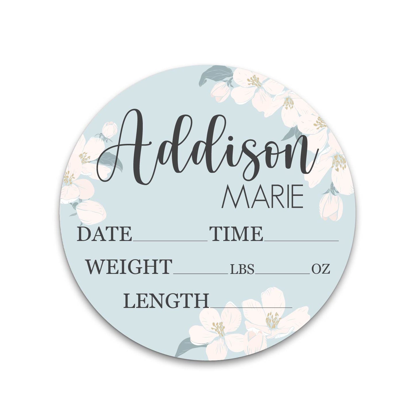 Addison Marie White Floral Birth Stat