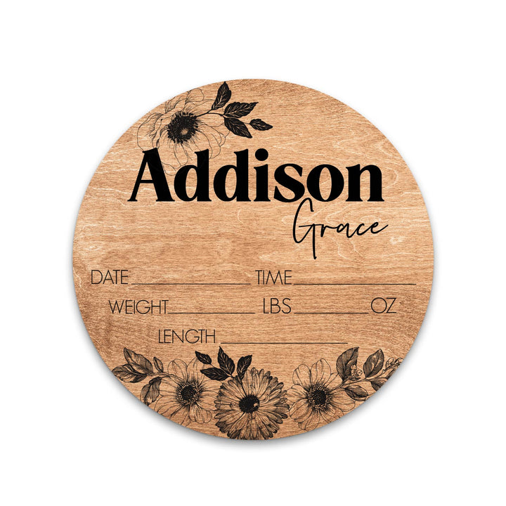 Addison Grace Black Floral Birth Stat