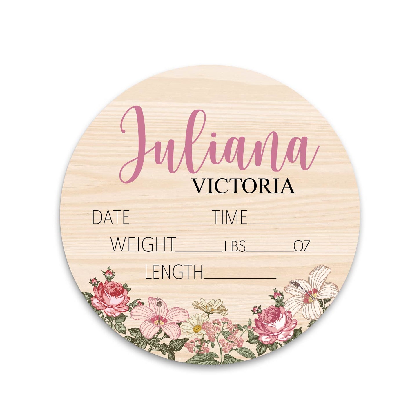 Juliana Victoria Pink Vintage Floral Birth Stat