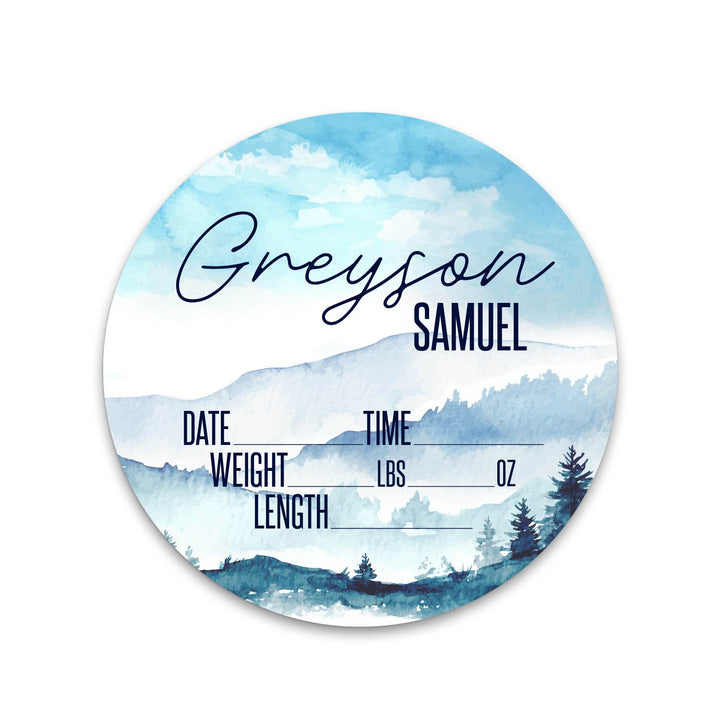 Greyson Samuel Watercolor Mountain Birth Stat
