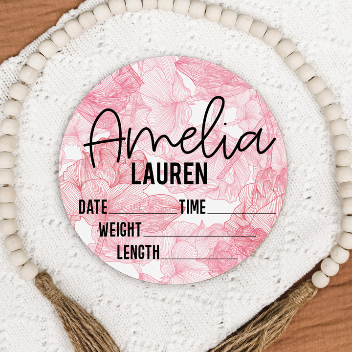 Amelia Lauren Pink Floral Birth Stat